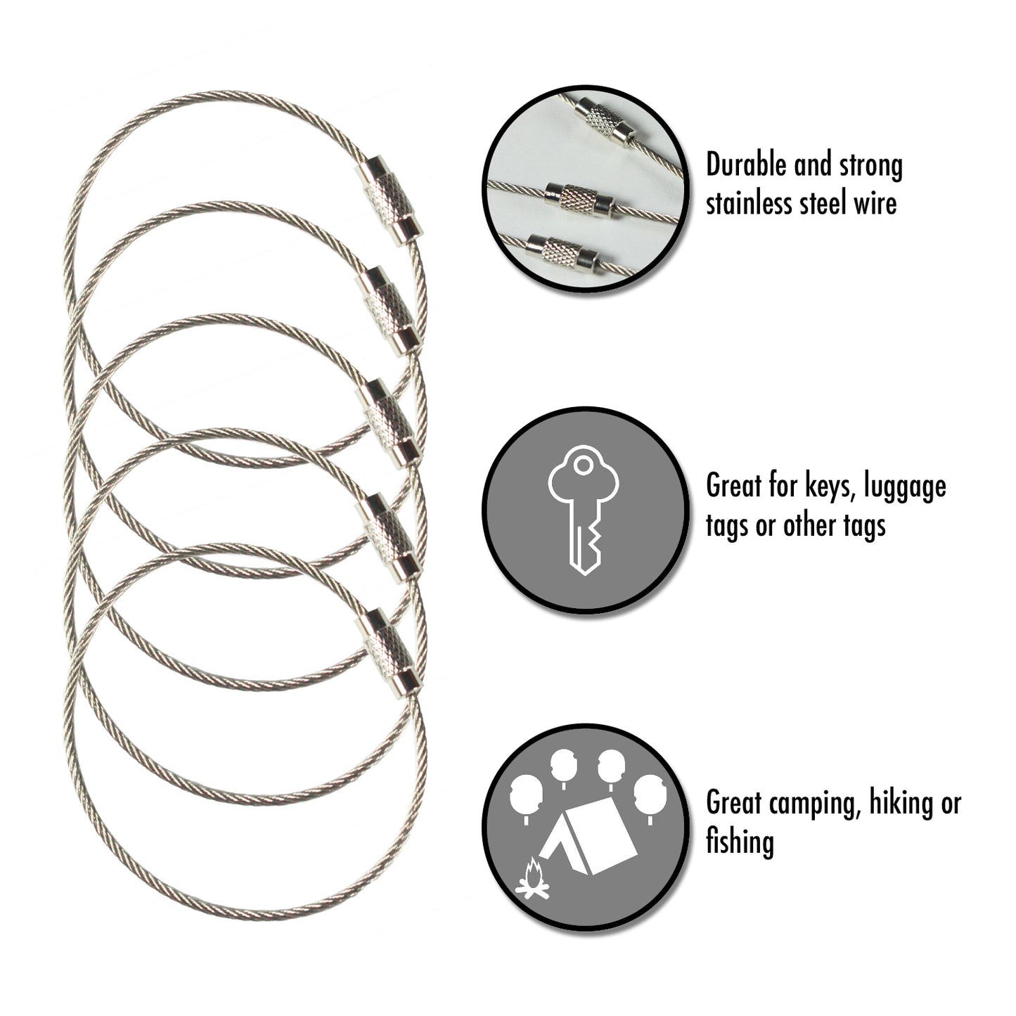 Stainless Steel Wire Keychains (2mm Thick) by 6.3 Inches (PVC Coated)