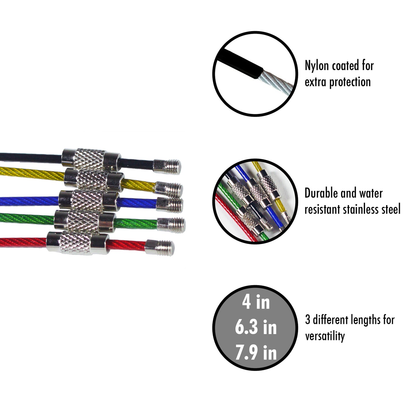 Copy of Colored Stainless Steel Wire Keychains (2mm Thick) by 6.3 Inches (PVC Coated)