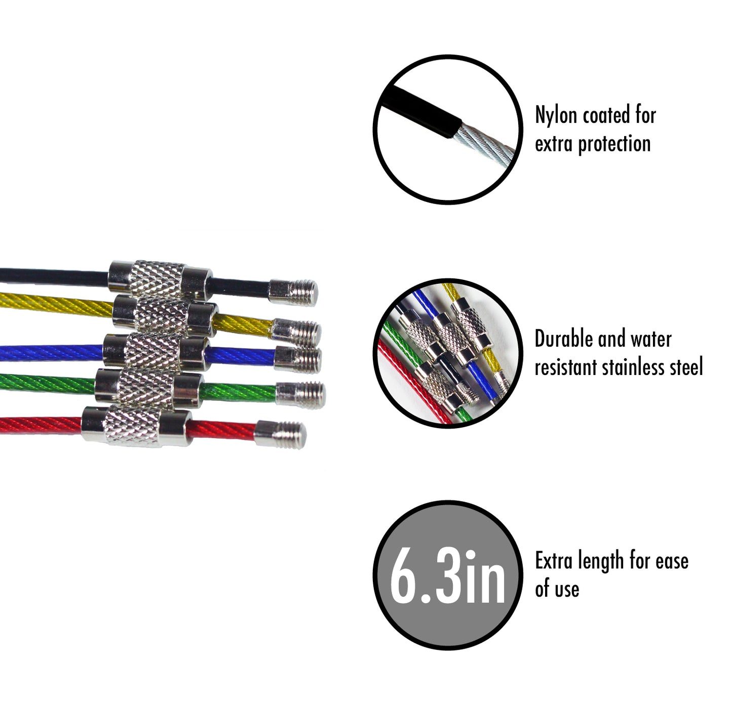 Colored Stainless Steel Wire Keychains (2mm Thick) by 6.3 Inches (PVC Coated)