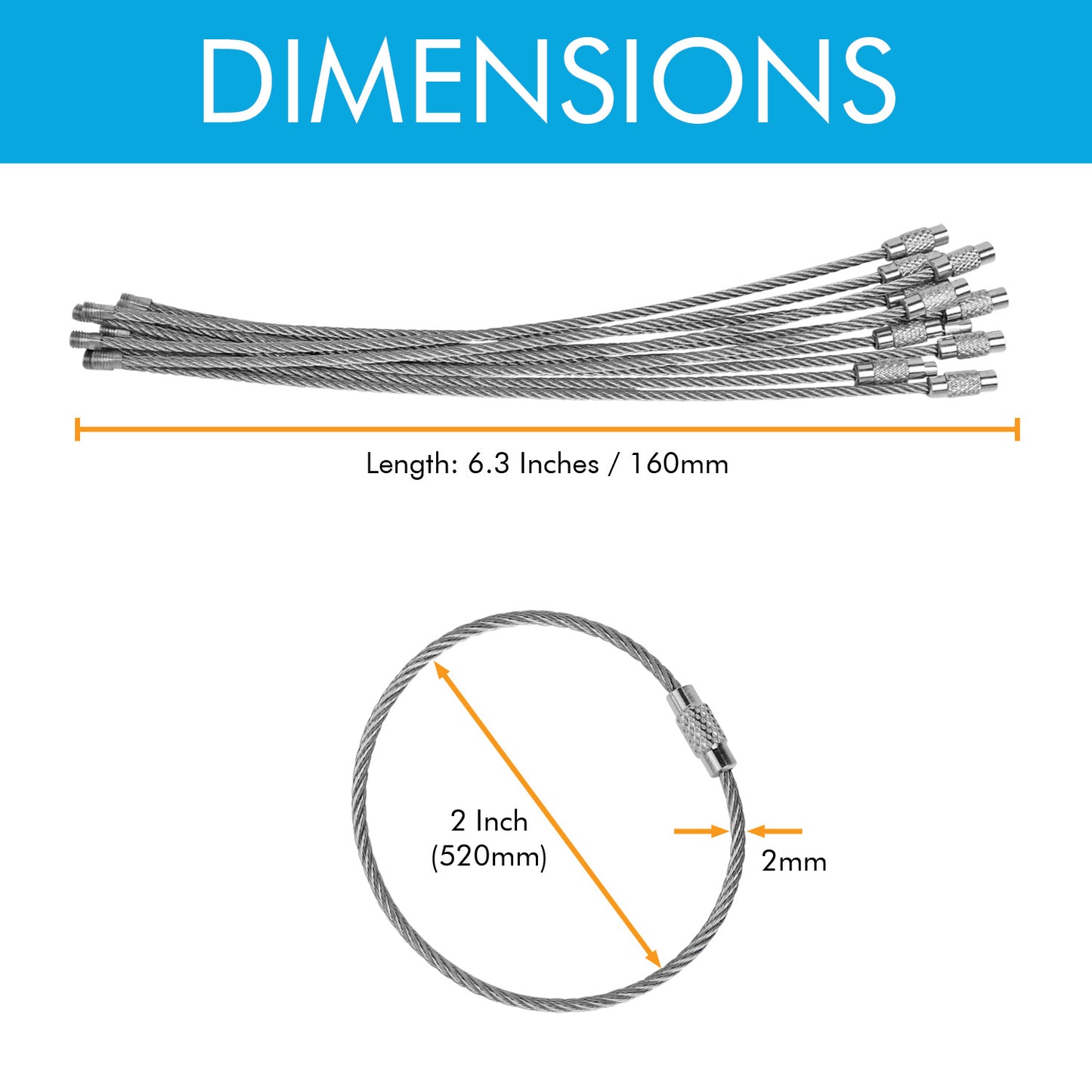 Stainless Steel Wire Keychains (2.0mm Thick) by 6.3 Inches