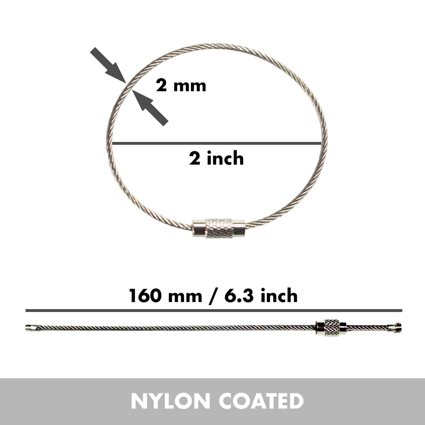 Stainless Steel Wire Keychains (2mm Thick) by 6.3 Inches (PVC Coated)